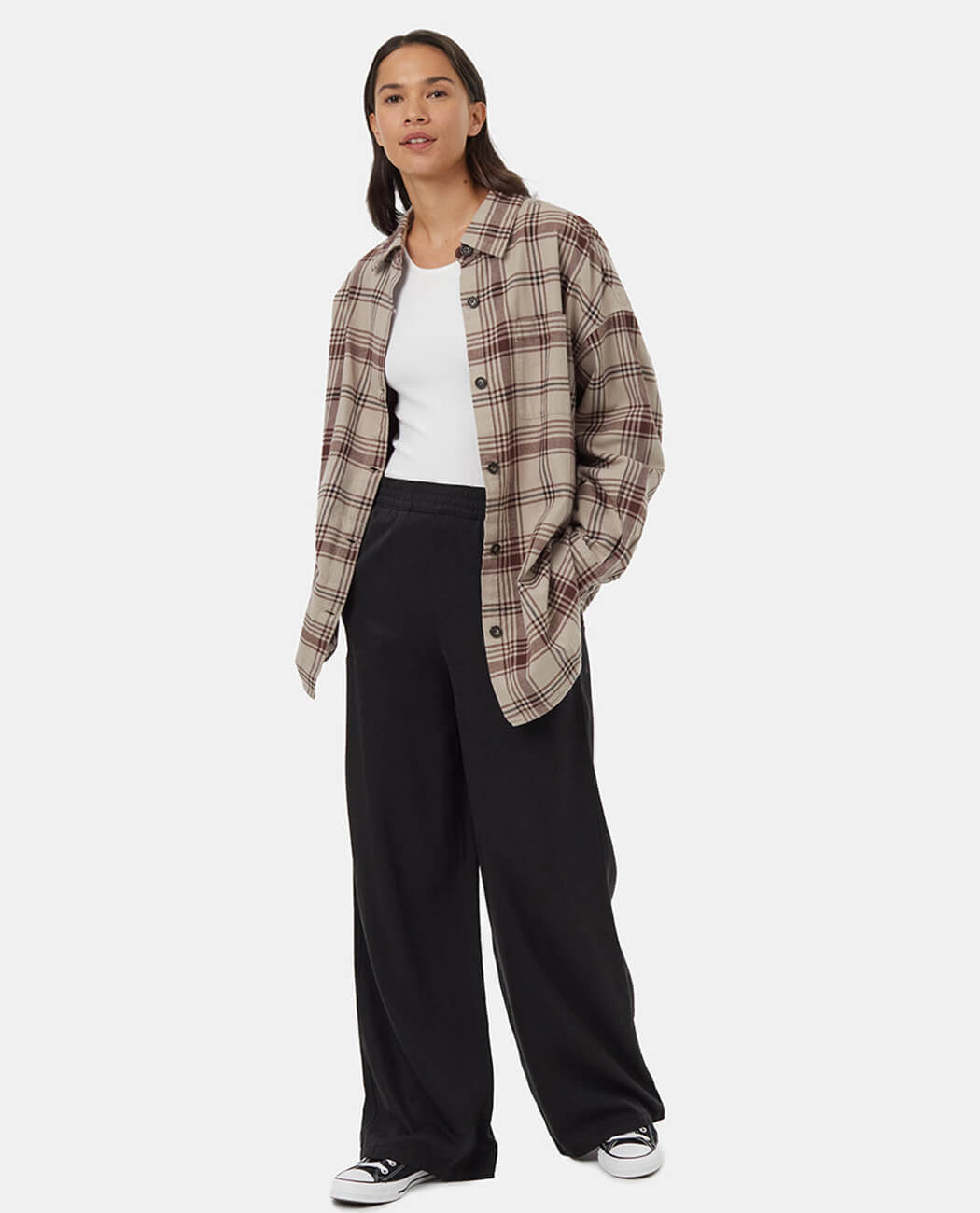 Checked Longline Shirt Style Top